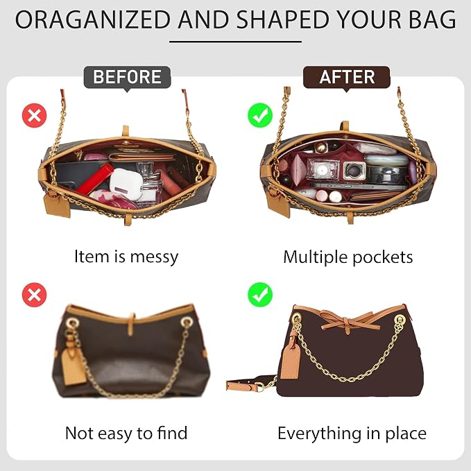DupontPaper Purse Organizer Insert Compatible with LV CarryAll Cargo Vibe PM Bag,Upgraded Lightweight Water-Resistant Tote Bag Organizer Insert Shaper for Luxury Bags（White-red, PM） - Image 3