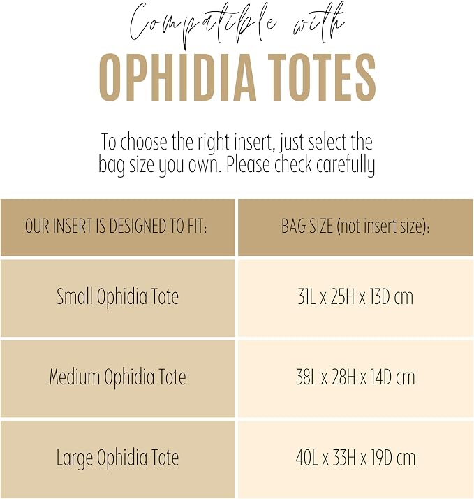 Divitize Luxe Waterproof Nylon Organizer compatible with Ophidia S/M/L Tote Bag Insert — with Gold Zip Perfect Fit, +24 Colors, Premium Quality, Extra Storage (Camel, For Medium Ophidia) - Image 3