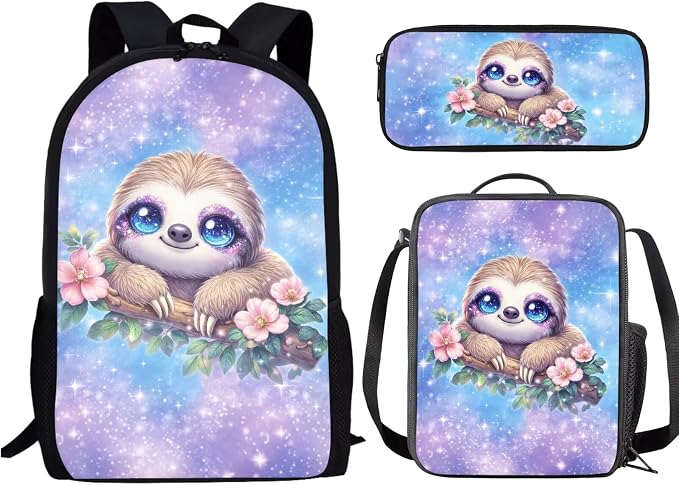 Forchrinse Cute Sloth Backpack for Girls 4-6 6-8 10-12 Kids School Bag with Lunch Box Pencil Case Elementary Preschool Kindergartener Middle School Bookbag Daypack by Forchrinse