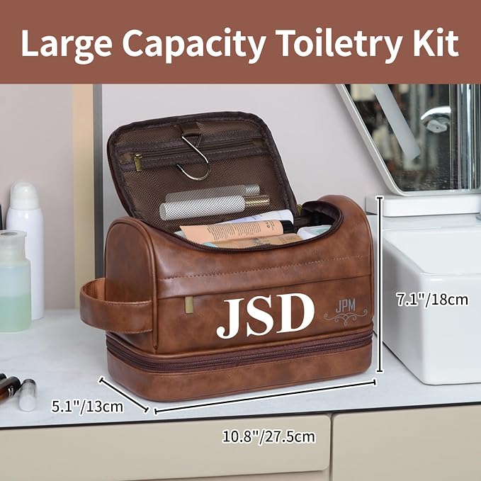 Personalized Toiletry Bag For Men, Large Capacity Travel Doop Kit, Vintage Color PU Leather, Custom Name Initials, Gifts for Dad, Husband, Boyfriend, Groomsmen, Birthday (Style 5) - Image 2