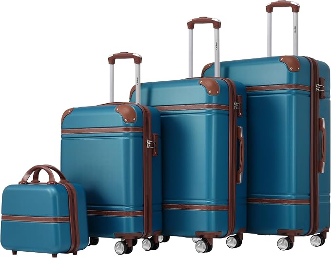 Merax Luggage Set 3 Piece Suitcase Set with 1 Cosmetic Case Expandable Spinner Wheels Vintage Luggage Sets(Blue,20"+24"+28") by Merax