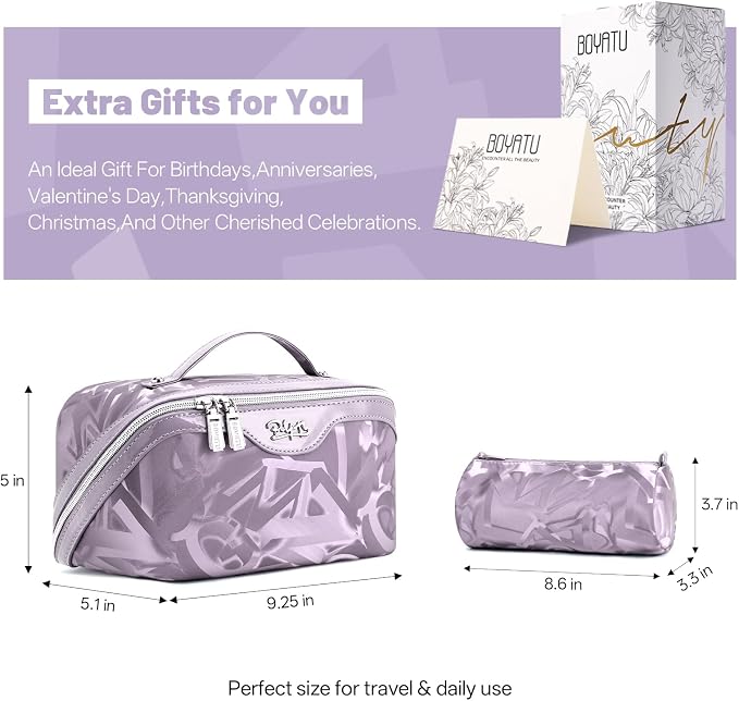 BOYATU Travel Makeup Bag for Women: Y2K Aesthetic Personalized Glossy 3 Pcs Set Cosmetic Organizer Bag - Trendy Statement Toiletry Pouch for Forward Women - Stand Out at Festivals & Trips(D-3-Purple) - Image 8