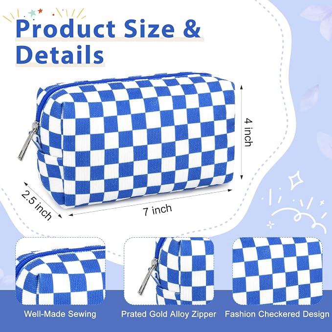 SOIDRAM 2 Pack Checkered Makeup Bag for Women, Cute Makeup Pouch Small Makeup Bag Travel Cosmetic Organizer for Toiletries, Brushes & Skincare - Image 5