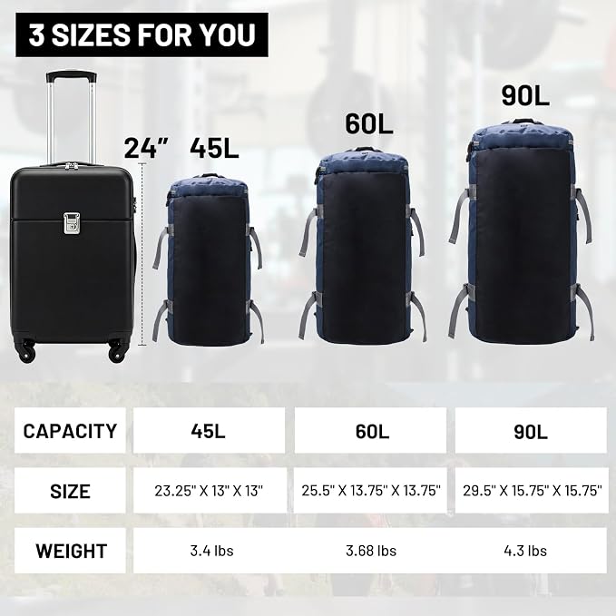 MIER Large Duffle Bag Backpack for Travel Camping Gym Sports, 45L/60L/90L | Water Resistant, Convertible Duffel, Detachable Backpack Straps, Shoe Compartment, Heavy-Duty Tarpaulin, 3 Sizes - Image 7