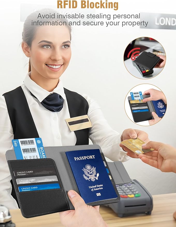 Miroddi Passport Holder for Travel, Works with Find My, Leather Passport Wallet for Travel Essentials, Passport Cover Case for Men and Women with Finder Tracker, 8 Card Slots, RFID Blocking, Black - Image 7