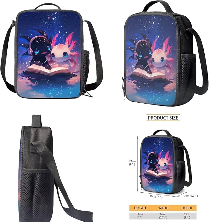 Axolotl Backpack and Lunch Box for Girls 6-8/5-7 Book Lover Bookbag with Lunch Bag Set 3PCS Galaxy Space Elementary School Back Pack Kids Primary Book Bags Lunchbox Pencil Case Kindergarten - Image 5
