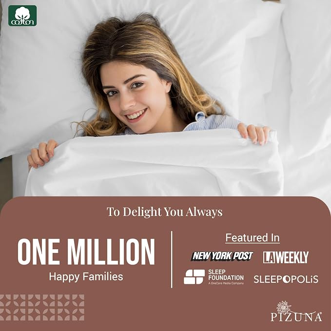 Pizuna Pure 100% Cotton Flat Sheets Only Full White (1 PC), Luxurious 400 Thread Count Long Staple Cotton Sateen Flat Bed Sheet with 4" Hem (Combed Full Flat Sheet Only Cotton) - Image 2
