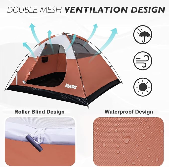 Camping Tent, Waterproof 2/3/4 Person Tents for Camping, Lightweight Easy Set Up Outdoor Hiking Tent Backpacking Tent with Carry Bag, Backpack Tent Suit for Family Beach Hiking Travel - Image 4