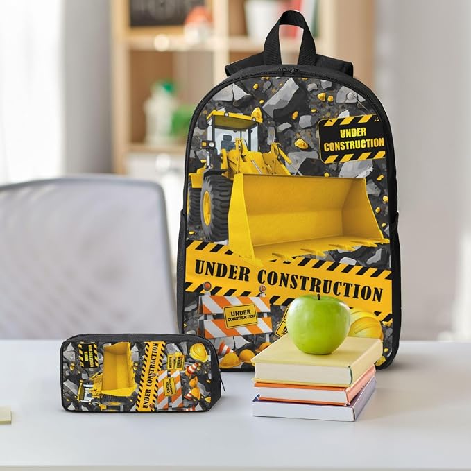 Construction Machines Cars Kid Backpack Set with Lunch Bag & Pencil Case Large Capacity School Bag 17 Inch Bookbag for Boy Girl - Image 8