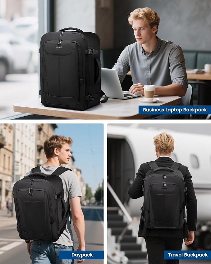 LOVEVOOK Travel Backpack for Men, 50L Carry on Backpack with 3 Packing Cubes, Extra Large Personal Item Bag Fits 17.3 inch Laptop for Weekender Business Trip, Waterproof Daypack, Black - Image 5