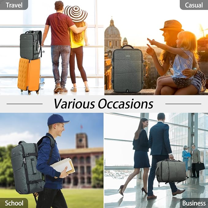 Lubardy Travel Backpack for Men Women 17 Inch Flight Approved Carry on Backpack Waterproof Large 40L Luggage Daypack Business College Weekender Overnight Laptop Backpack with 3 Packing Cubes, Grey - Image 6