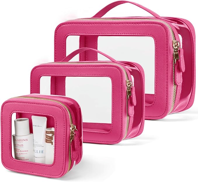 Clear Cosmetic Bag Set for Women Makeup Bag with Handle, 3 Pcs Travel Toiletry Bag Transparent Cosmetic Case Portable Make Up Organizer Bag for Essentials by Oaque