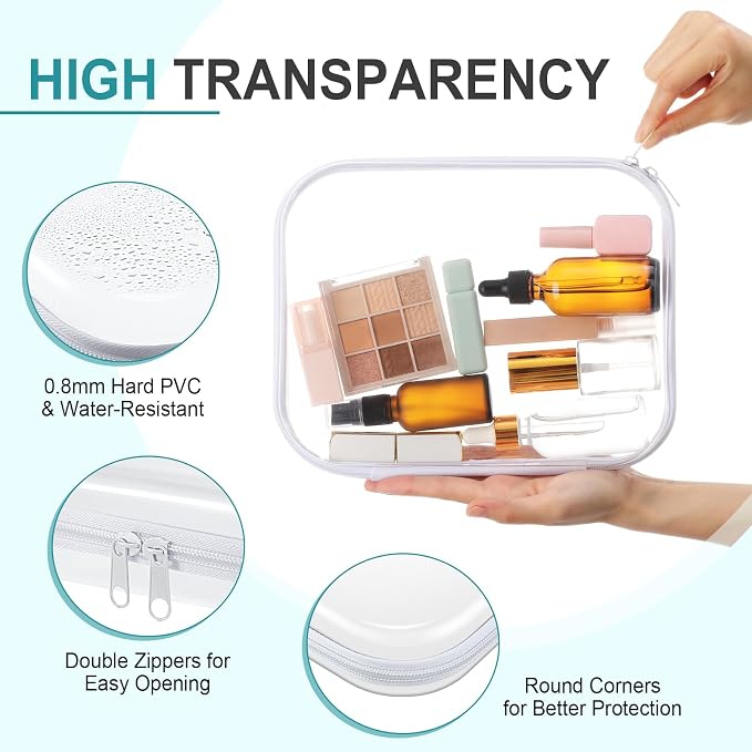 Sanwuta 6 Pcs Clear Hard Zipper Case Plastic Zipper Pouches Transparent Makeup Bag Pencil Case Pouches Toiletry Diaper Bag for Travel Toy Storage Organizer Bins(Clear,Two Sizes) - Image 3