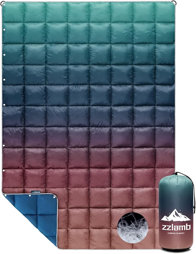 zzlamb Puffy Down Camping Blanket Water-Repellent, Down Throw Travel Blanket Portable for Outdoor, Light Warm Quilt for Couch Plane Car Theater Stadium Picnic RV Backpacking Hammock by zzlamb