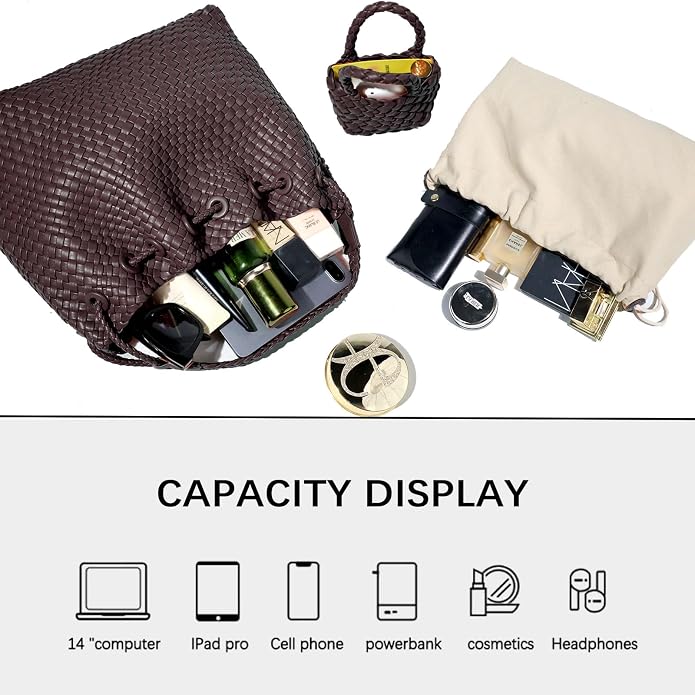 JINMANXUE Woven Purse for Women, Beach Hobo Shoulder Bag, Top-handle Tote Handbag, Shopper Underarm Satchel for Work Travel | Spacious Lightweight - Image 5