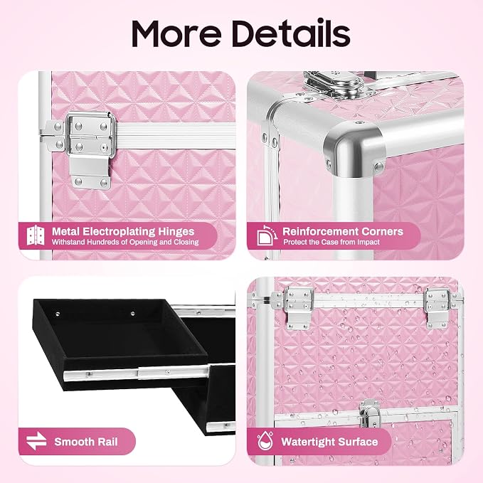 Professional Rolling Makeup Train Case Makeup Storage Organizer Cosmetic Trolley - Image 6