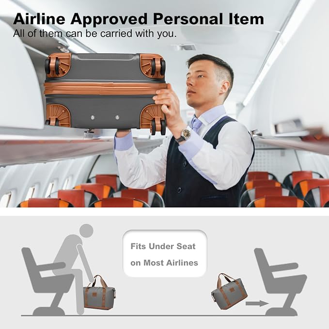 Kono Luggage Set 4 Piece Carry On Hardside Luggage with Spinner Wheels | Lightweight PC+ABS Carry On Suitcase with TSA Lock Apricot Grey - Image 3