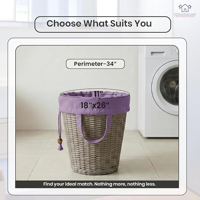 LFH Home Cotton Rich Large Premium Canvas Laundry Bag, Heavy Duty Washable Laundry Hamper with Drawstring & Handles, Multi-Use Clothes Storage for Home, Travel & College 18"x26" (Pack of 6) - Lavender - Image 2