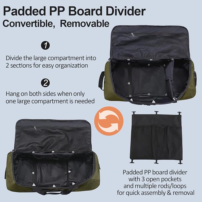 Bagenerous 110L/140L Expandable Soft-Sided Foldable Duffle Bag with 2 Rubber Wheels,Packable 32” Rolling Carry-On with Multi-Pockets & Compartments,Army Green - Image 5