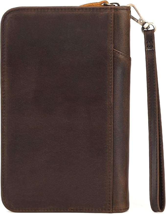 Polare Full Grain Leather Passport Holder With YKK Zipper RFID Blocking Travel Document Organizer Ticket Holder Cover Case Holds 2 Passports (Dark Brown) - Image 6