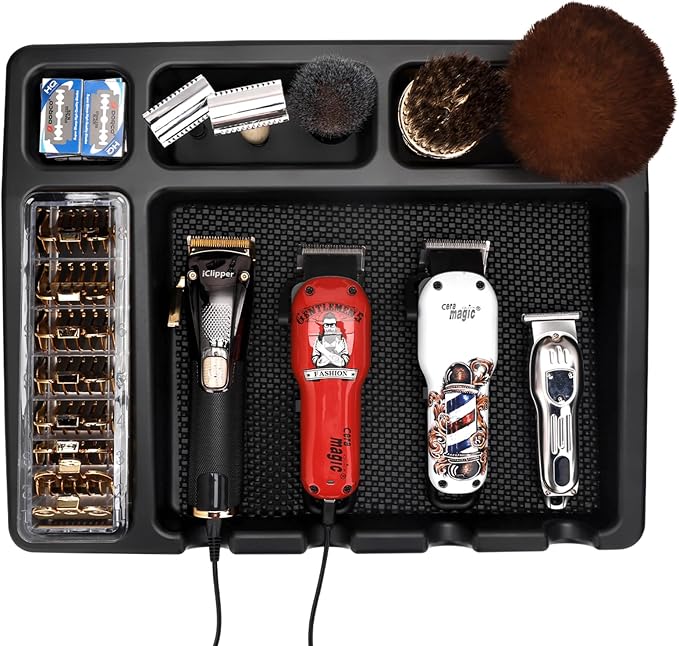 Stylist Tool Box Organizer,Clipper Professional Station Salon Clippers Portable Notches with Scissors Storage Case Organizer Tray Tools Hair for Barber Keeper Trimmer Holder (Black Type B) - Image 2