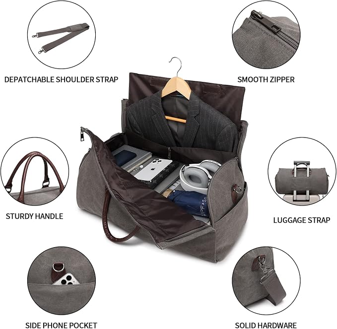 seyfocnia Convertible Travel Garment Bag,Carry on Garment Duffel Bag for Men Women - 2 in 1 Hanging Suitcase Suit Business Travel Bag - Image 6