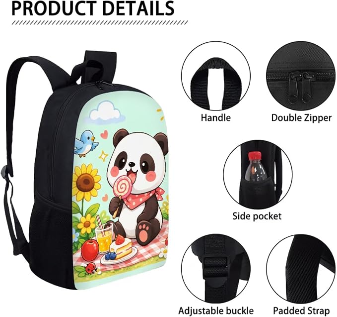 Forchrinse Cartoon Panda Backpack with Lunch Box Cute Backpacks Back to School for Girls 8 to 12 Kids Lunchbox Pencil Case 17 Inch School Bag and Lunch Bag for Girls Primary Middle School - Image 7