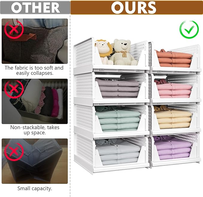 SNSLXH 5 Pack Stackable Closet Organizer Box, Multifunctional & Foldable Closet Storage Basket for Bathroom Kitchen Laundry Room Wardrobe Storage, Space-Saving Clothes Storage Drawer Organizer, Yellow - Image 3