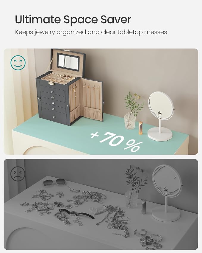 SONGMICS 6-Layer Jewelry Box Organizer with 5 Drawers, Jewelry Storage Case with Lock and Mirror, Large Storage Capacity, Gift for Loved Ones, for Necklaces, Watches, Gray UJBC152G01 - Image 7