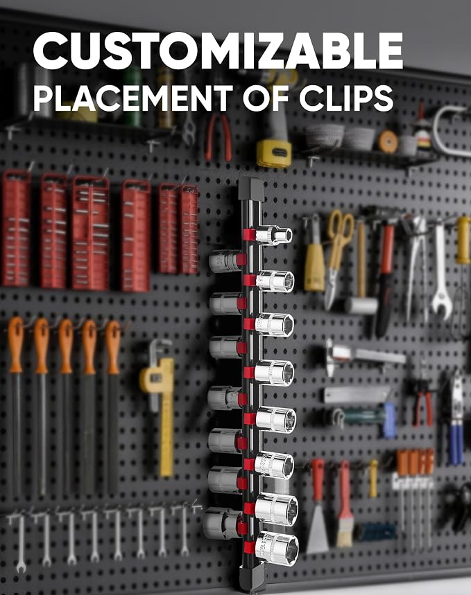 ALOANES 9PC Socket Organizer, Socket Rails Fit 1/2", 1/4" and 3/8" Drive | Heavy Duty ABS Socket Holders Hold 129 Sockets for Toolbox Drawer Bags(3Color) - Image 5