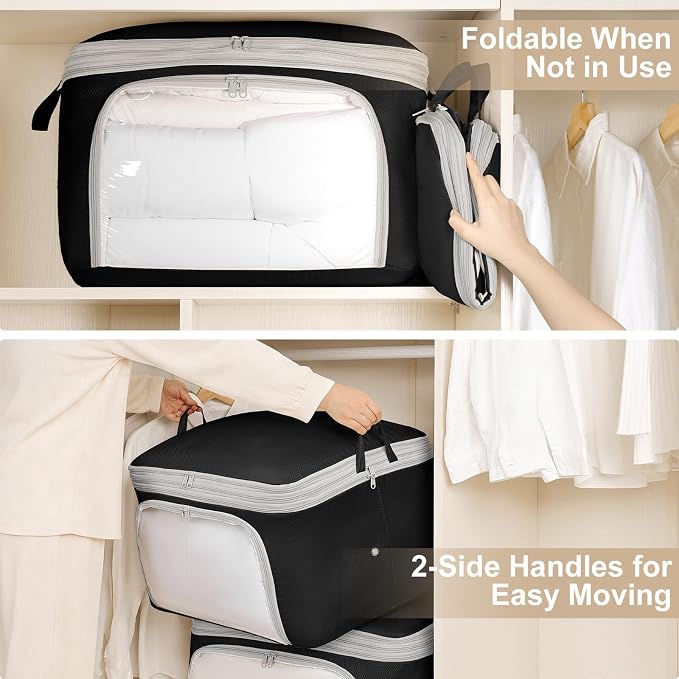 Comforter Storage Bag - 130L Blanket Storage Bags Front-opening Ultra Space Saving Self Compression Organizer, Washable Compression Bags for Storage Comforter Blanket, 1 Pack, Black - Image 5