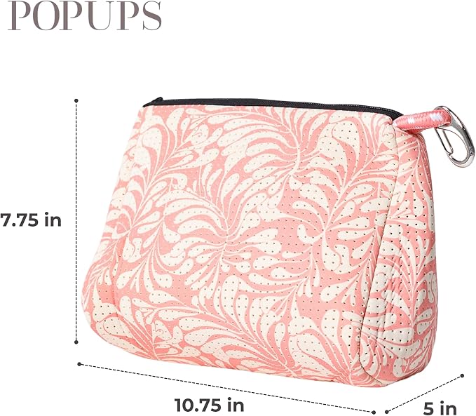 POPUPS Large Makeup Bag with Zipper - Waterproof Neoprene Cosmetic Bag 7.7 x 10.75 x 5 inches - Image 3