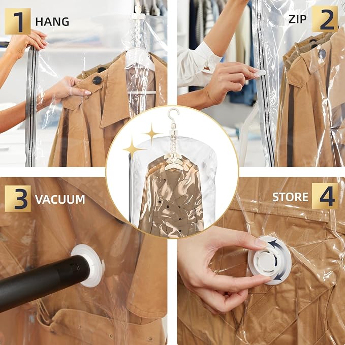 TAILI Hanging Vacuum Sealer Storage Space Saver Bags for Clothing,Travel, Suits and Jackets, Closet Organizers, 6 Pack Jumbo Clear - Image 5