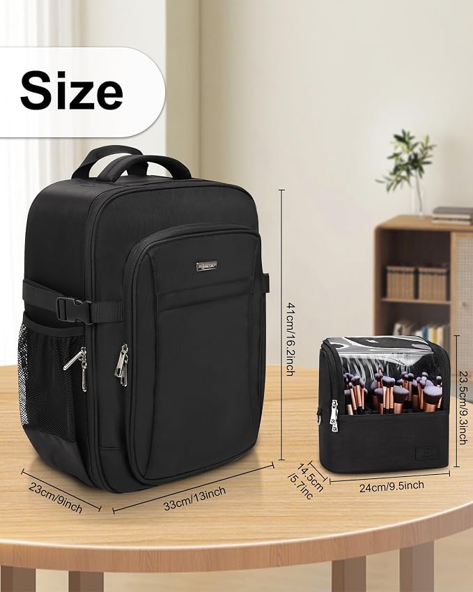 Relavel Professional Makeup Case Makeup Backpack and Makeup Brush Case for Makeup Artists, Cosmetic Storage Organizer Makeup Brush Holder, with Shoulder Strap and Adjustable Dividers Black - Image 4