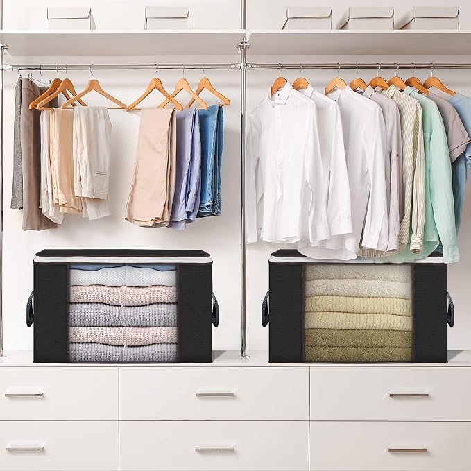 90L Large Storage Bags, 10 Pack Clothes Storage Bins Closet Organizers | Foldable Storage Containers, with Reinforced Handle, for Clothing, Blanket, Comforters, Bed Sheets, Pillows and Toys,Black - Image 2