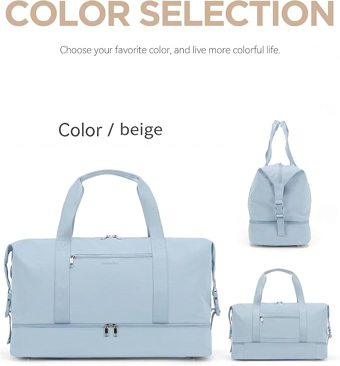Oeihuivt Weekender Bags for Women - 21 Inch Large Travel Duffel Bag 2-Piece Set with Shoe Compartment, Heavy-Duty Canvas Leather Carry On Overnight Tote (JC -B-light blue) - Image 2