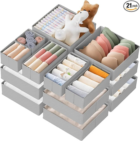 Criusia Drawer Organizer Clothes, 21 Pack Dresser Organizer for Baby Clothes, Underwear, Sock- Foldable Closet Organization and Storage Dividers Bins for Nursery, Bedroom (Grey) by Criusia