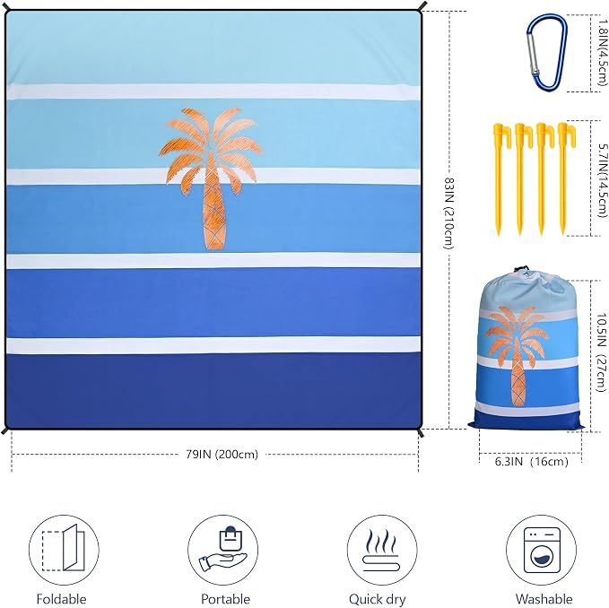 WIWIGO Beach Blanket Waterproof Sandproof Beach Mat 79" X 83"/10'x9'for 2-8 Adults Quick Drying Outdoor Picnic Mat Beach Accessories for Travel, Camping, Hiking - Image 2