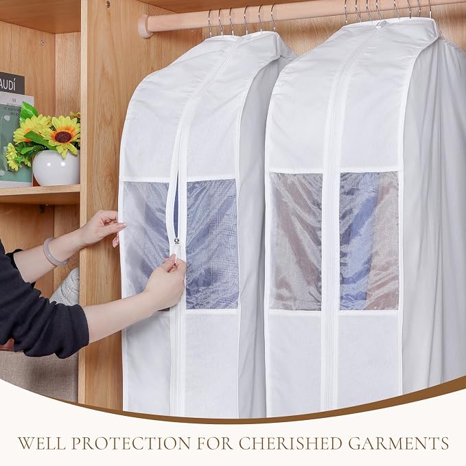 Univivi Premium Cotton Garment Bags for Hanging Clothes and Storage, 40 Inch Washable Suit Cover Bag with Extra Large 10" Gusset & Clear Window - Perfect for Suits, Coats, Jackets - 4 Pack - Image 4