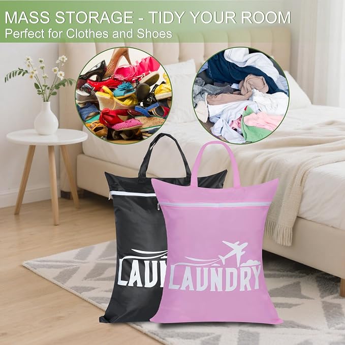 HOTUT Travel Dirty Clothes Bag, 2PCS Waterproof Dry Wet Bag with Zipper, 54×41cm Foldable Laundry Bag, with Handle, Laundry Bag for Gym, Swimming, Home, Travel - Image 6