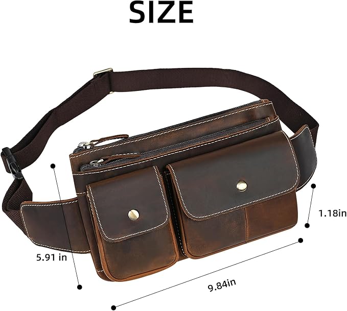 Water Resistant Canvas + Leather Hiking Riding Travel Fanny Waist Pack Small Phone Pouch For Men Women FB811-29 (9802-Brown 2) - Image 7
