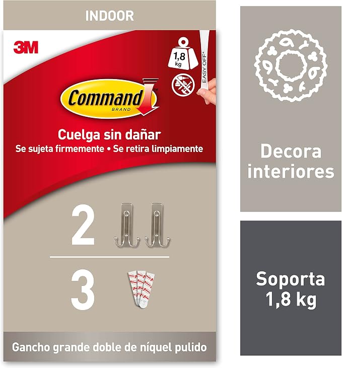 Command Decorative Hook, Brushed Nickel, Indoor use - 2 Large Metal Hooks and 3 Adhesive Strips - Hang Jackets, Purses, Handbags, Backpacks, Hats, Scarves, Dog Leads - Organise Damage Free by Unknown