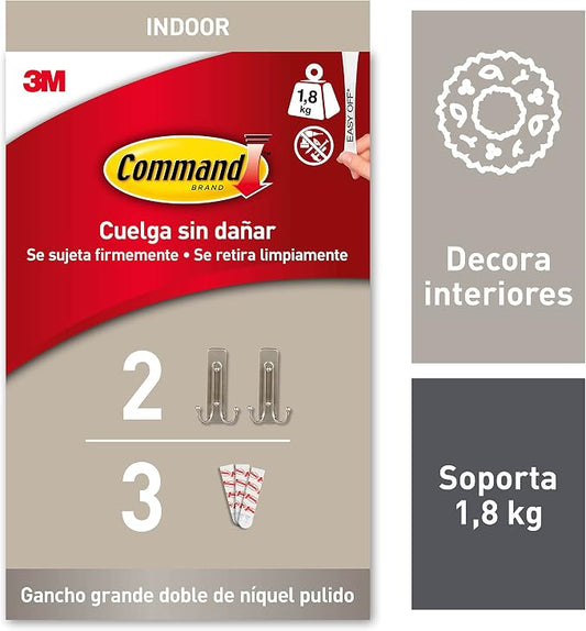 Command Decorative Hook, Brushed Nickel, Indoor use - 2 Large Metal Hooks and 3 Adhesive Strips - Hang Jackets, Purses, Handbags, Backpacks, Hats, Scarves, Dog Leads - Organise Damage Free by Unknown