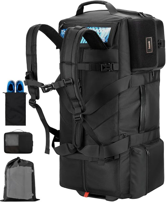 Foldable 90L Rolling Duffel Bag with Wheels, 4-in-1 Carry Water-resistant Travel Duffle with Shoe Compartment & Quick-Access Pockets, Multi-Purpose Bag for Camping, Hospital, Moving, Weekend Trips by baaob