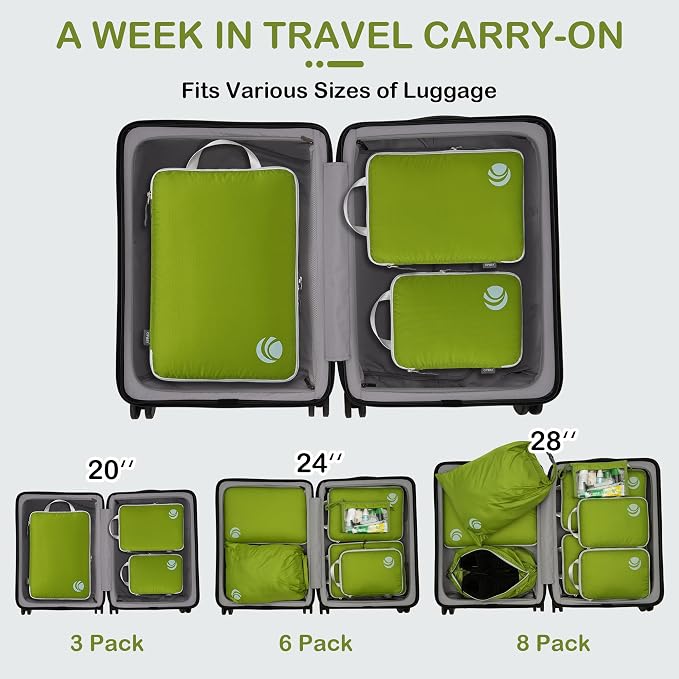 Cipway Compression Packing Cubes, Ultralight Luggage Organizer Bags, Travel Essentials for Carry on Suitcase (3 Piece,Green) - Image 7