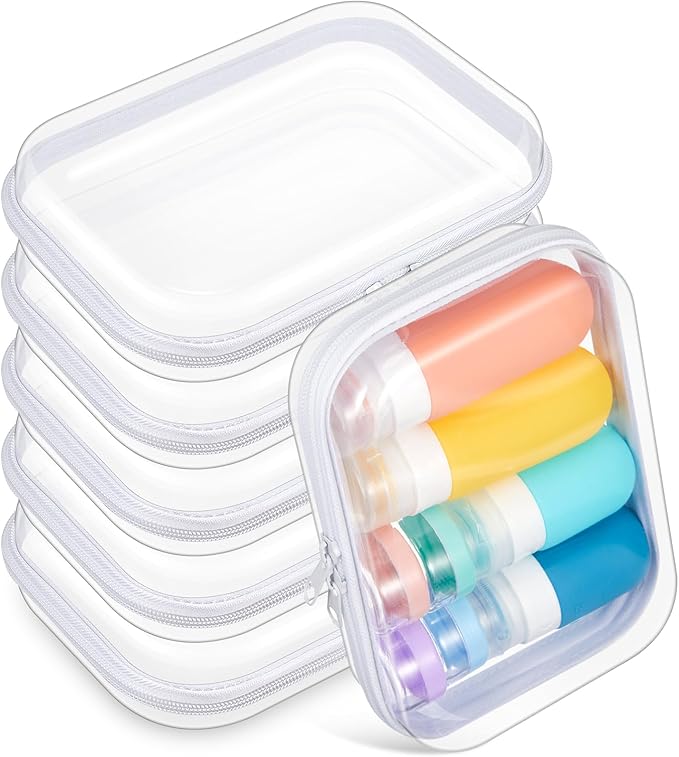 Sanwuta 6 Pcs Clear Hard Zipper Case Plastic Zipper Pouches Transparent Makeup Bag Pencil Case Pouches Toiletry Diaper Bag for Travel Toy Storage Organizer Bins(White,7.09 x 5.12 x 2 Inch) by Sanwuta
