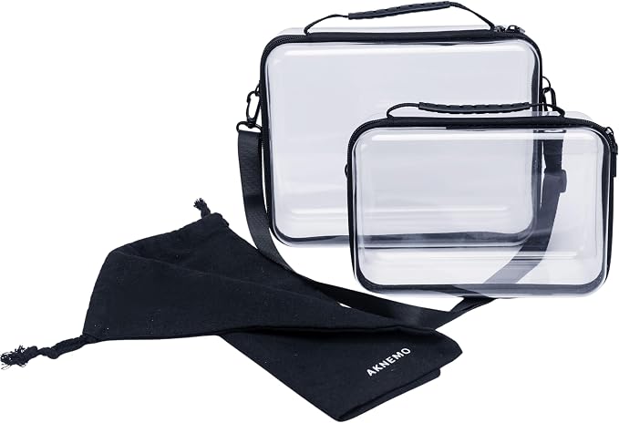 2-Pack Clear Hard Shell Zipper Case Set with Strap, Large & Medium - Image 2