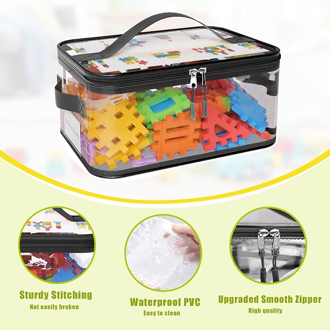 8 Pcs Large Clear Toy Storage Bags with Labels, Handles, Zippers, L+XL+XXL | Large Capacity, Transparent PVC, Waterproof Dustproof, Space-saving, Portability for Building Blocks, Puzzle, Dolls, Travel - Image 7
