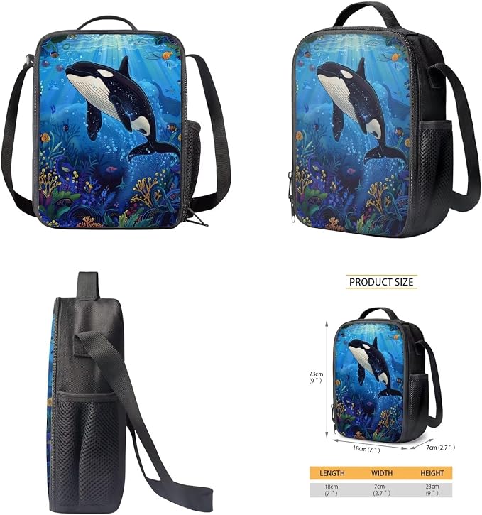 17 Inch Animal Print School Backpack And Lunch Box Set for Kids Lightweight Undersea Killer Whale Orca Backpack for Boys Girl School Bag with Insulated Lunchbox Pencil Case Student Bookbag - Image 5