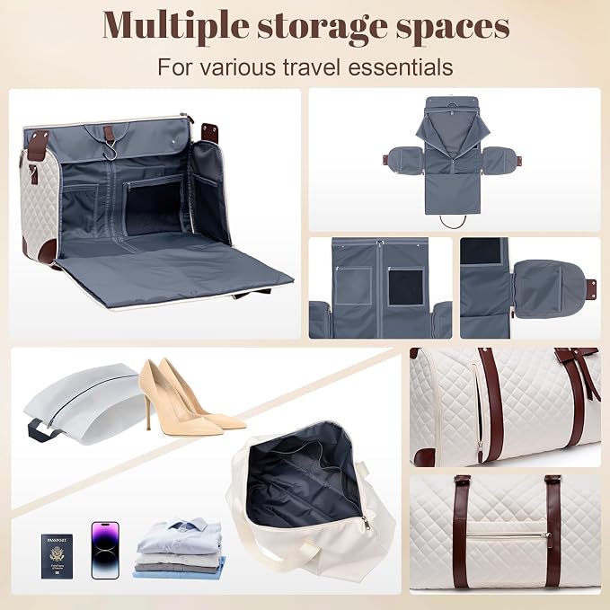GARPROVM Garment Bags for Travel Women, 3 in 1 Convertible Garment Duffle Bags with Separated Tote Bag, Waterproof Suit Bag Travel Carry On Luggage Weekender Bag for Business Trip, Beige - Image 7